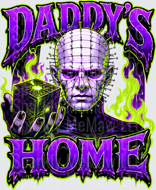 Pinhead Hellraiser Daddy's Home Lament Configuration Puzzle Box Green Flame Horror DTF Transfer for Fabrics