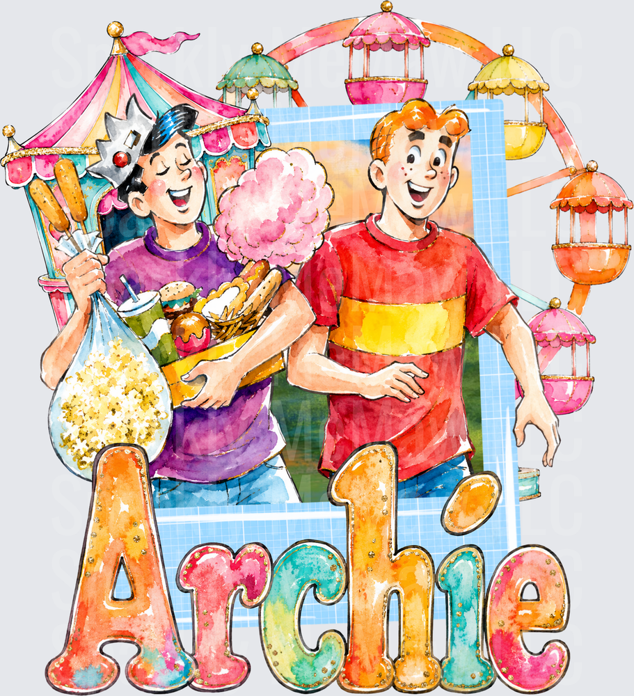 Archie and Jughead Cotton Candy Carnival Fair Watercolor DTF Transfer for Fabric