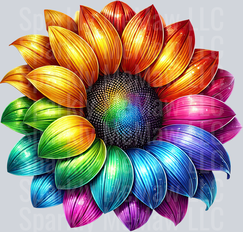 16 Rainbow Sunflower UV DTF Clip Art Decal