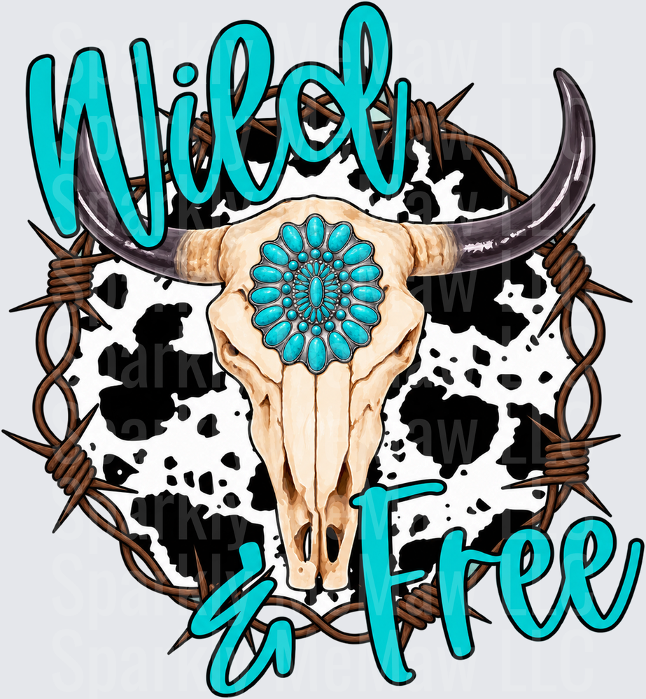 Wild & Free Bull Skull DTF Transfer for Fabrics