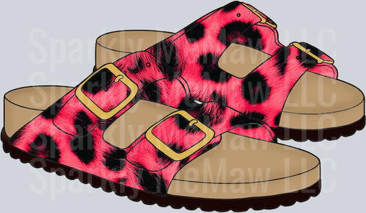 Hot Pink Leopard Print Sandals with Gold Buckles UV DTF Decal