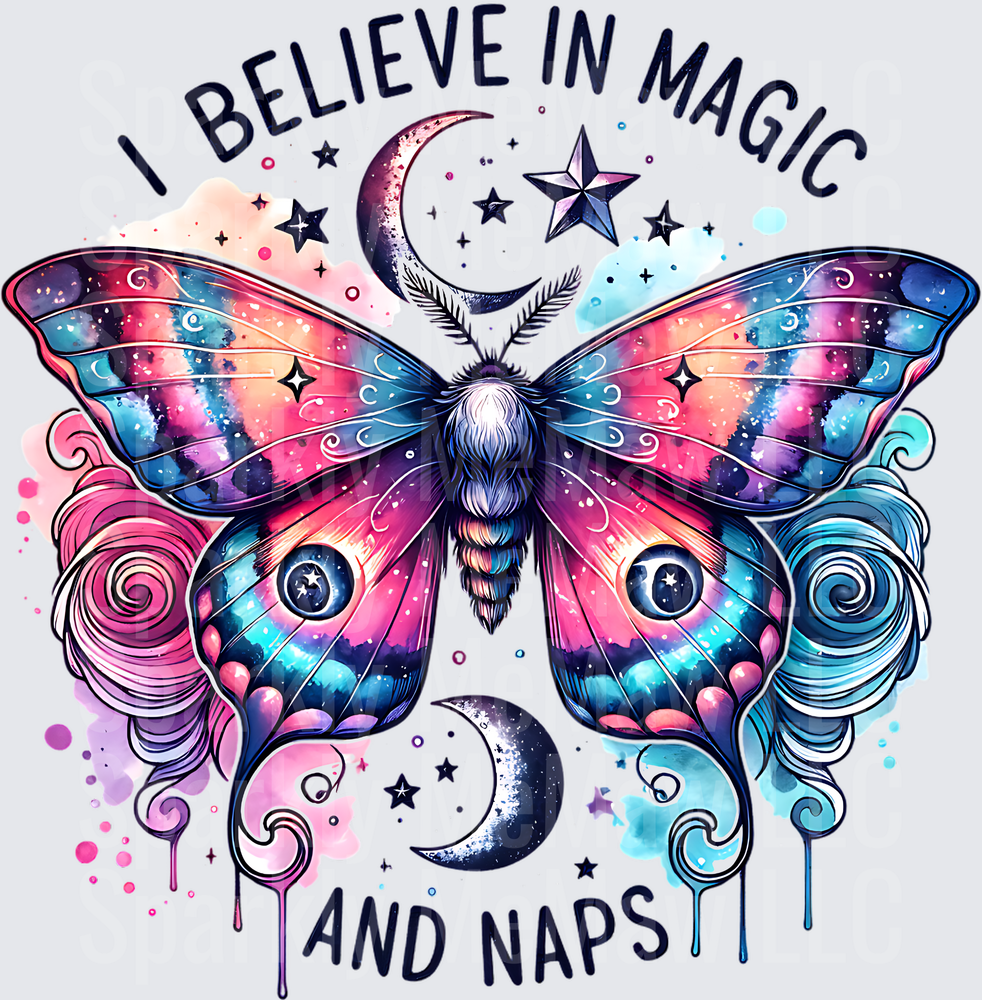 I Believe In Magic And Naps Galaxy Butterfly with Moon and Stars UV DTF Decal