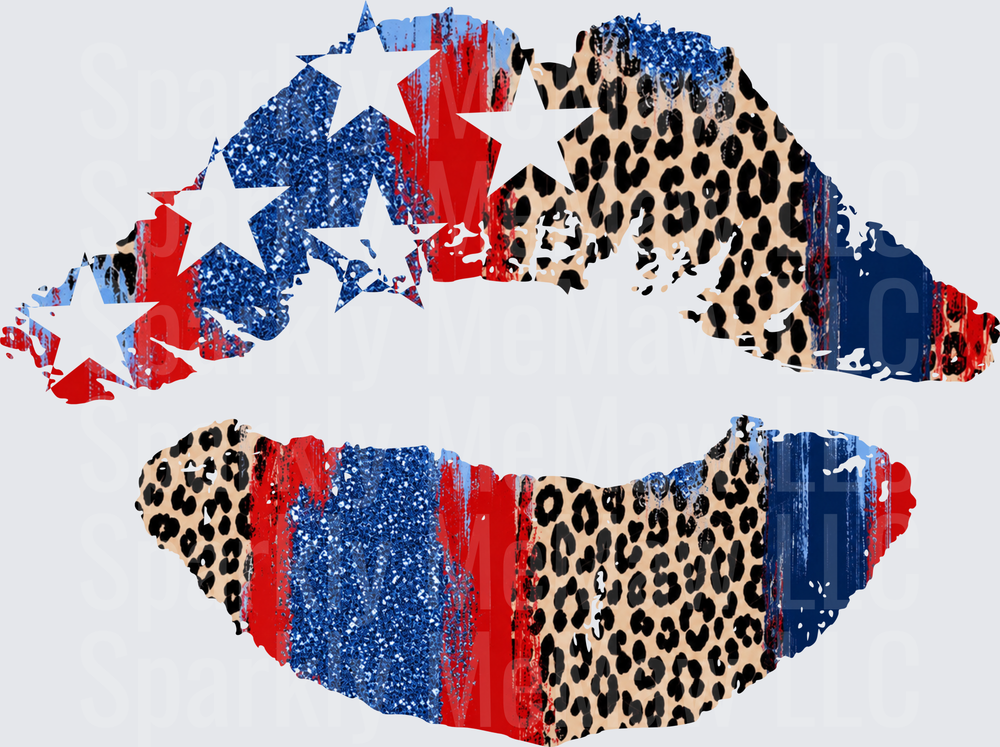 Patriotic Leopard Print Lips with Stars Red White Blue DTF Transfer