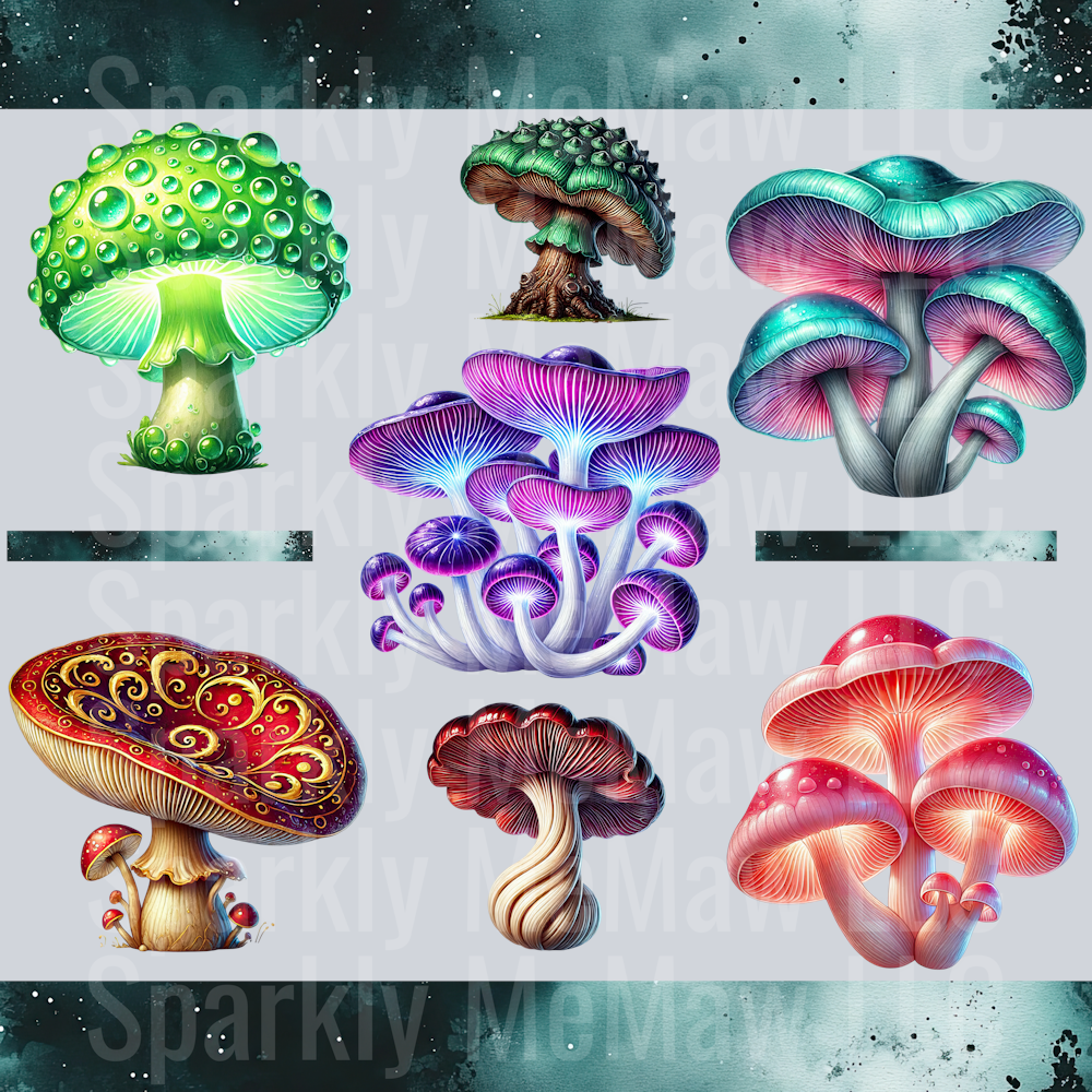 Fantasy Muchroom 10x10 UV DTF Element Sheet