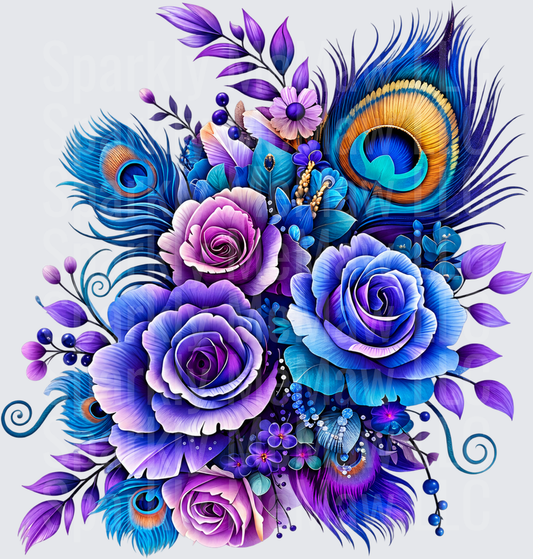 Peacock Roses Floral Bouquet DTF Transfer for Fabrics