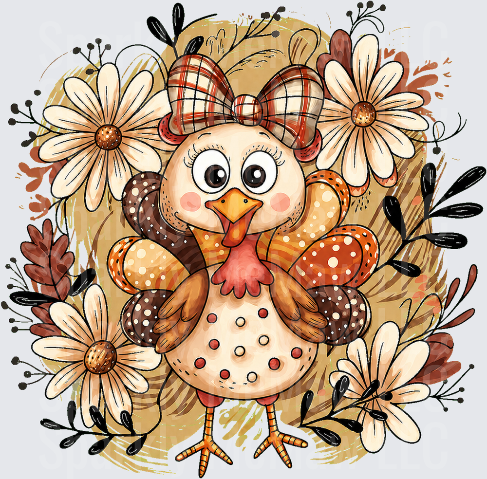 Cute Turkey Floral Bow UV DTF Decal