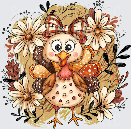 Cute Turkey Floral Bow UV DTF Decal