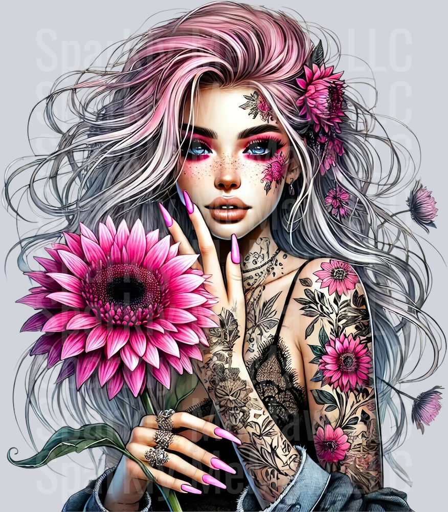 3 Sunflower Girl UV DTF Clip Art Decal
