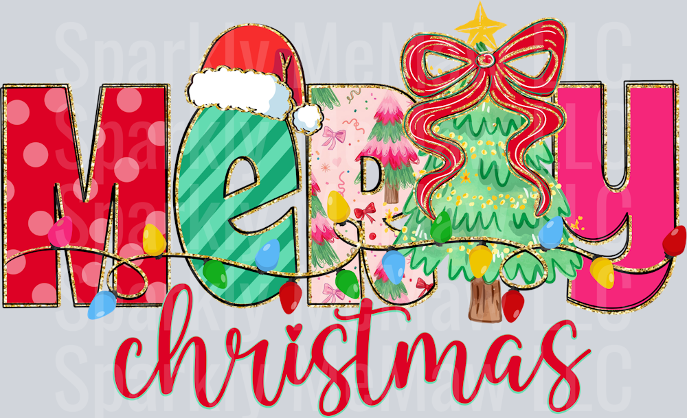 preppy merry christmas (1) DTF Transfer (Fabrics)