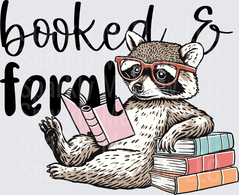 Booked and Feral Raccoon with Glasses Reading Books UV DTF Decal