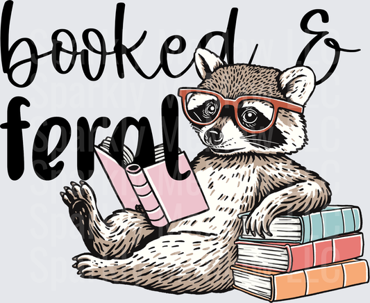 Booked and Feral Raccoon with Glasses Reading Books UV DTF Decal
