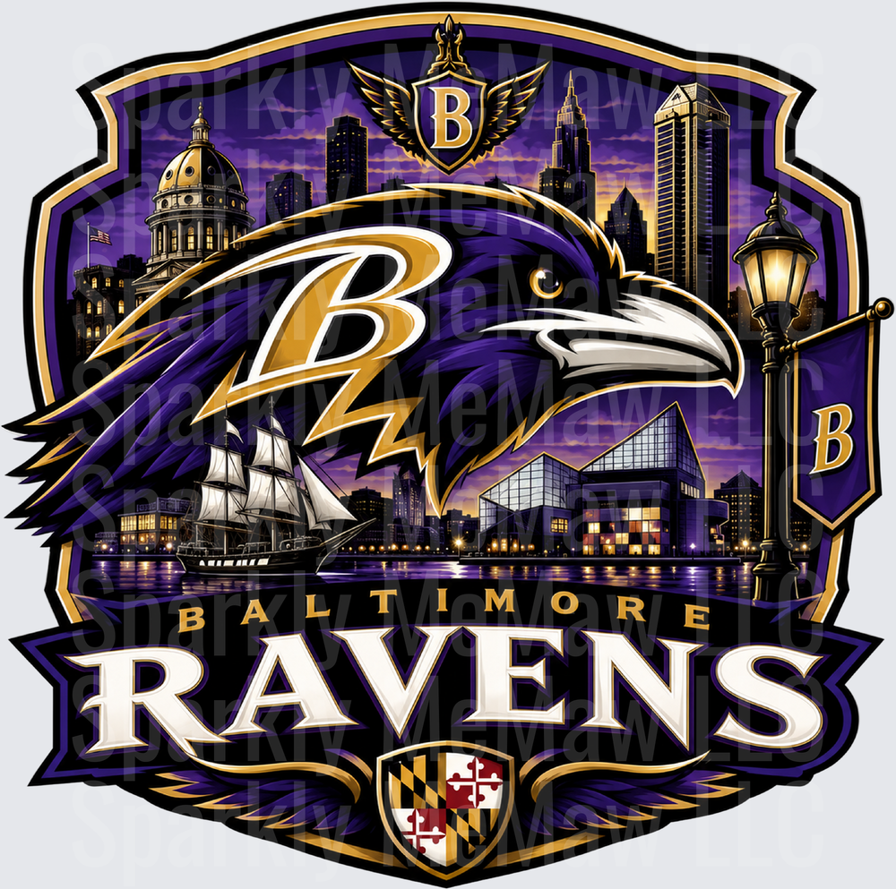 Baltimore Ravens City Skyline Shield UV DTF Decal