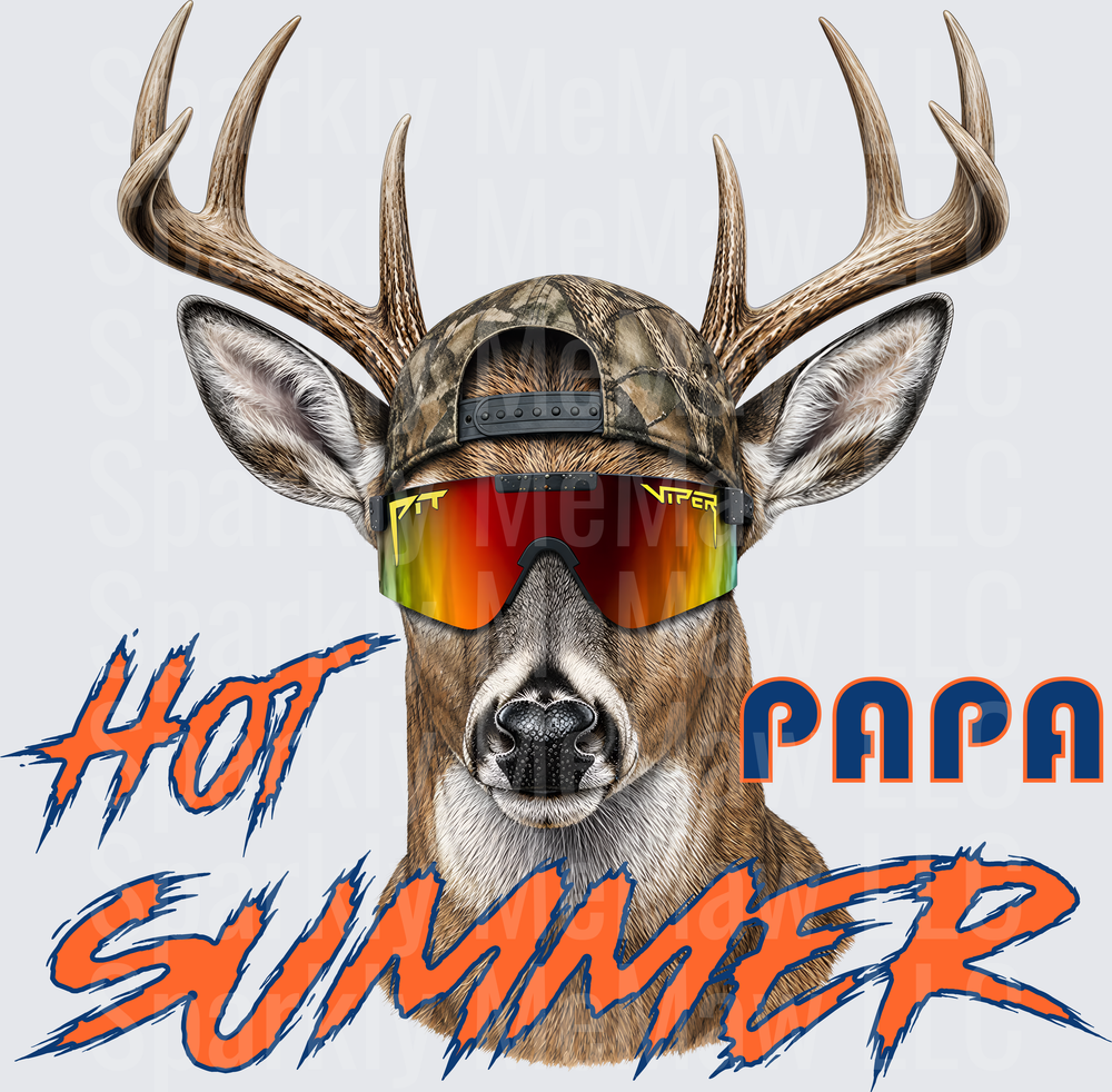 Hot Papa Summer Deer with Sunglasses and Camo Hat UV DTF Decal
