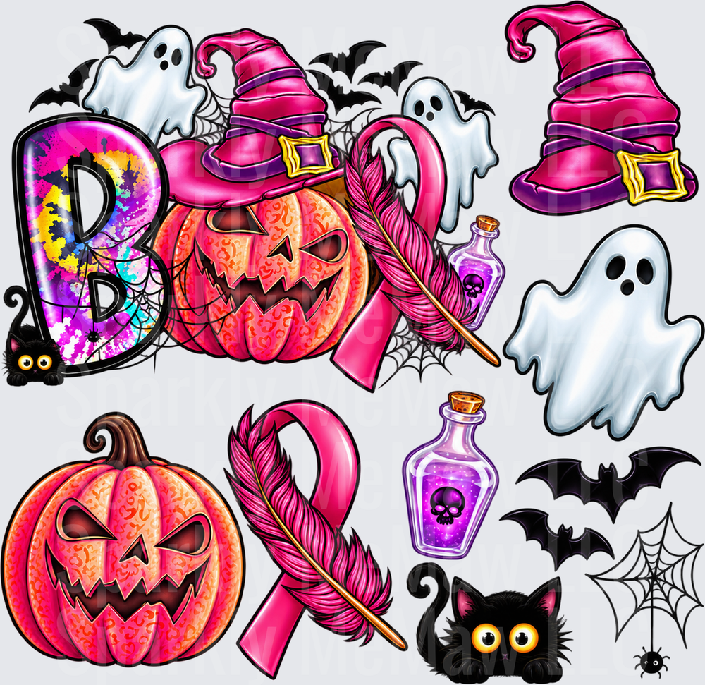 Pink Halloween BOO Elements Sheet 10x10 UV DTF Cut and Stick Element Sheet