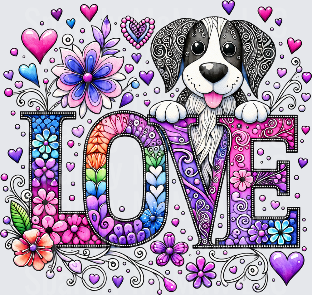 Puppy Love Floral Design DTF Transfer for Fabrics