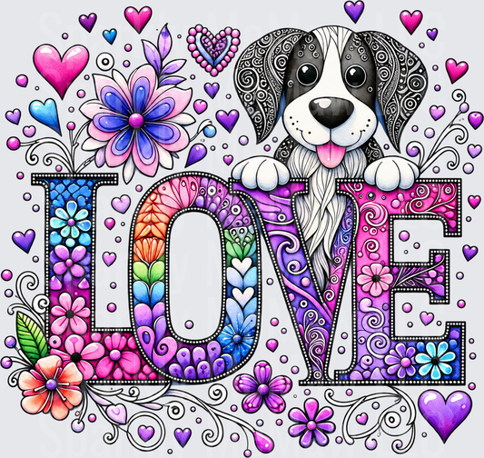 Puppy Love Floral Design DTF Transfer for Fabrics