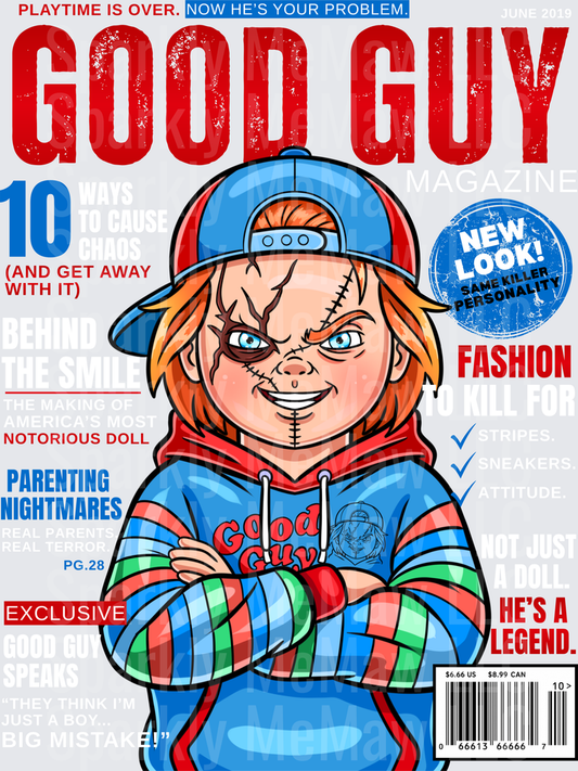Chucky Good Guy Doll Magazine Cover Parody Design UV DTF Decal