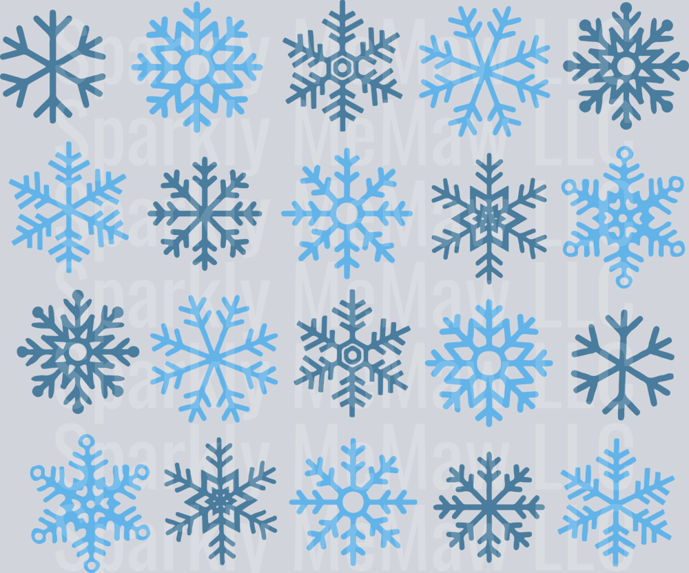 Blue Snow Flakes UV DTF Decal Sheet 8x9 inches