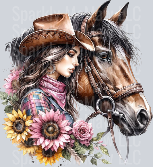 cowgirl with horse 4 Clip Art UV DTF Decal