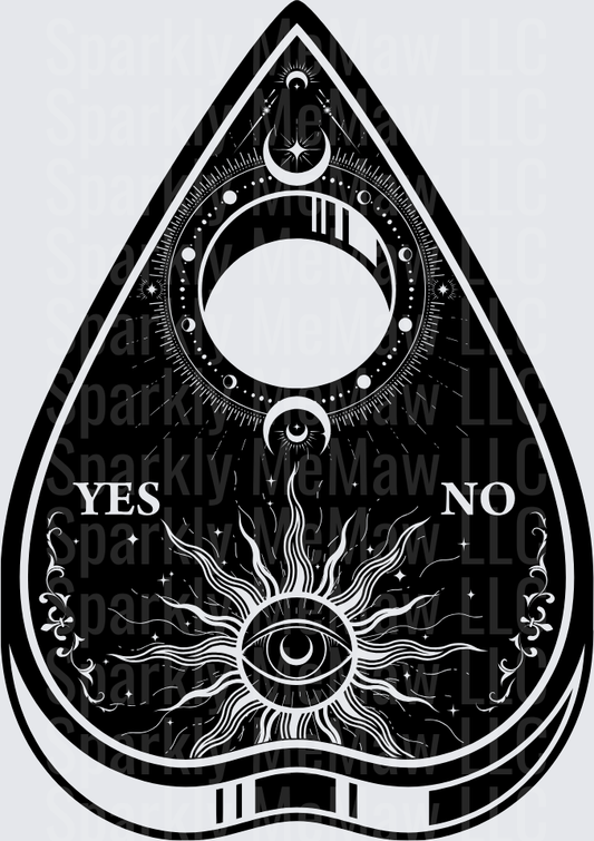 Mystical Ouija Board Planchette with All-Seeing Eyes Moon Phases Yes No DTF Transfer for Fabric