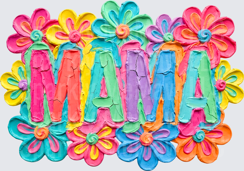 Colorful MAMA Text with Vibrant Flowers UV DTF Decal