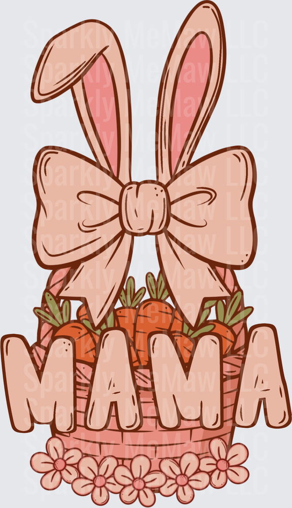 Mama Bunny Ears Pink Bow Carrots Flowers Mother's Day UV DTF Decal