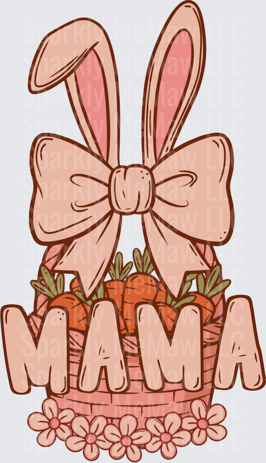 Mama Bunny Ears Pink Bow Carrots Flowers Mother's Day UV DTF Decal