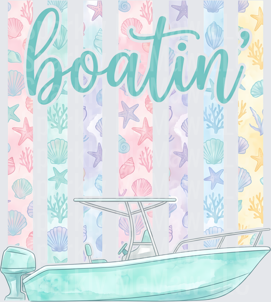 Boatin' Nautical Boat with Pastel Sea Life Pattern UV DTF Decal
