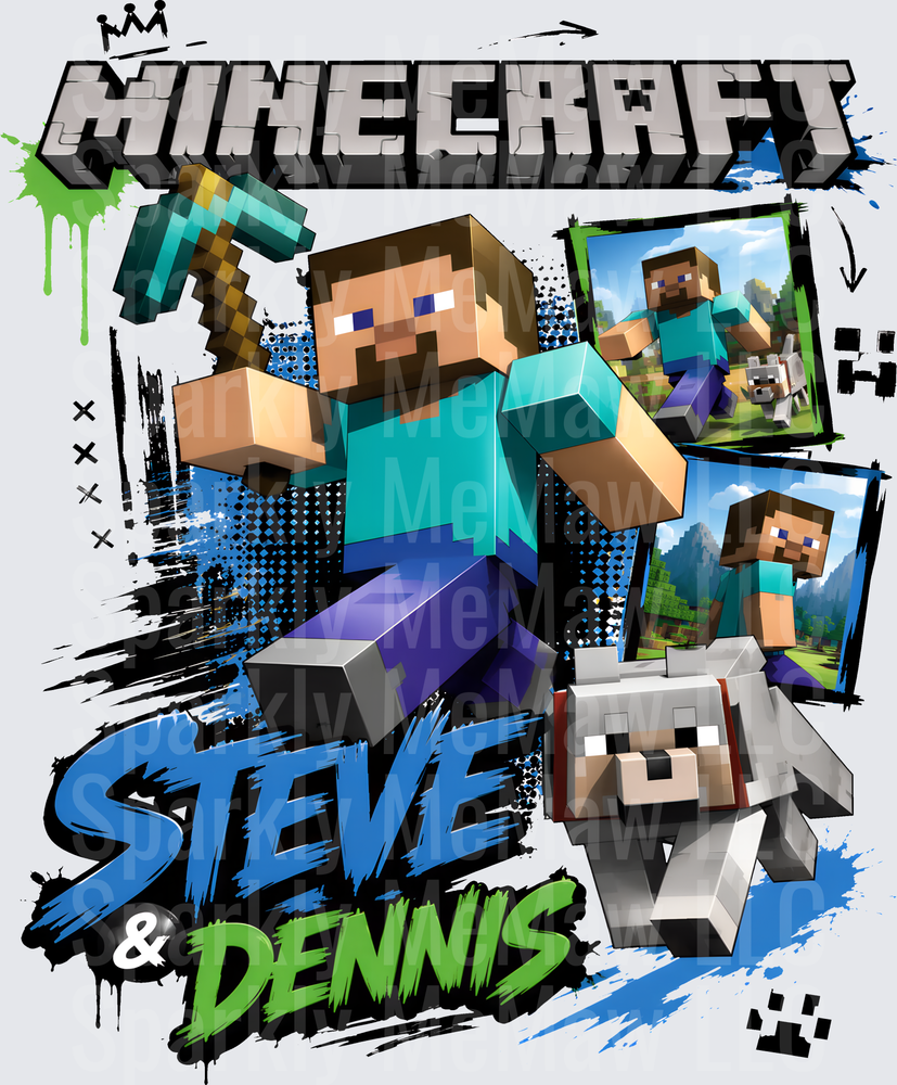 Minecraft Steve & Dennis DTF Transfer for Fabrics