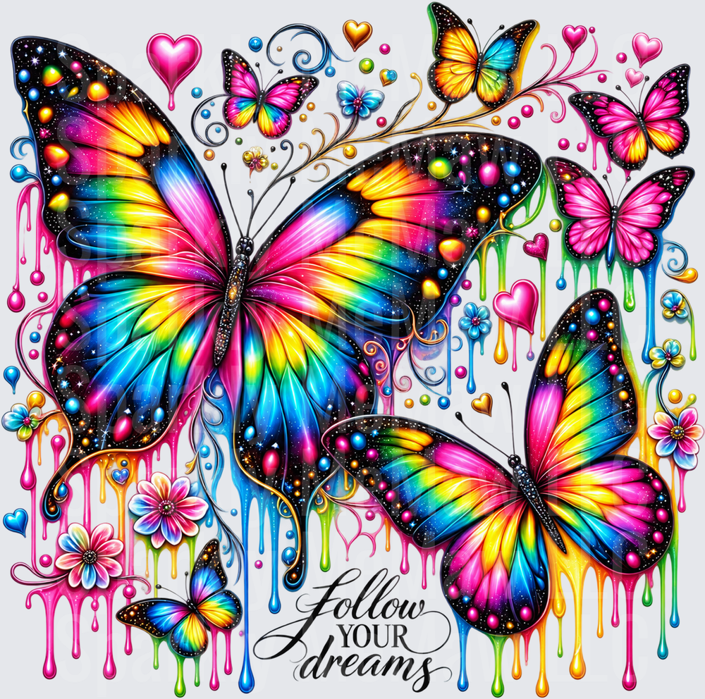 Colorful Butterfly Follow Your Dreams UV DTF DECAL (HARD SMOOTH SURFACE)