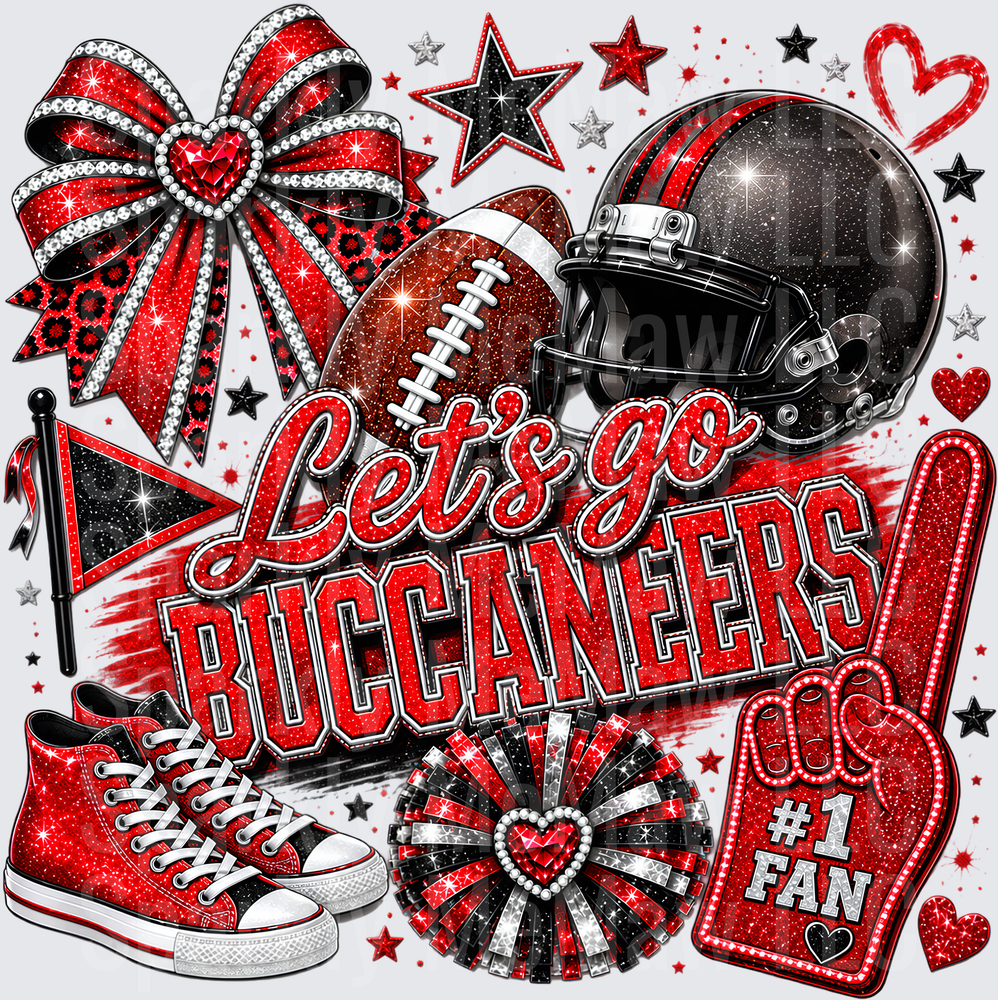 Let's Go Buccaneers Glitter Fan UV DTF Decal