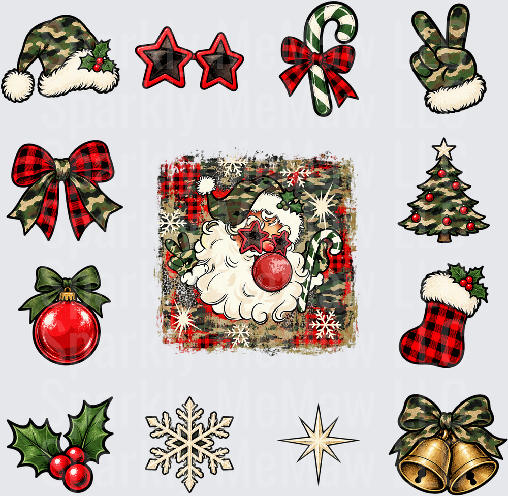 Camo Santa Christmas Elements this is a 10 inch cut and stick UV Decal Sheet