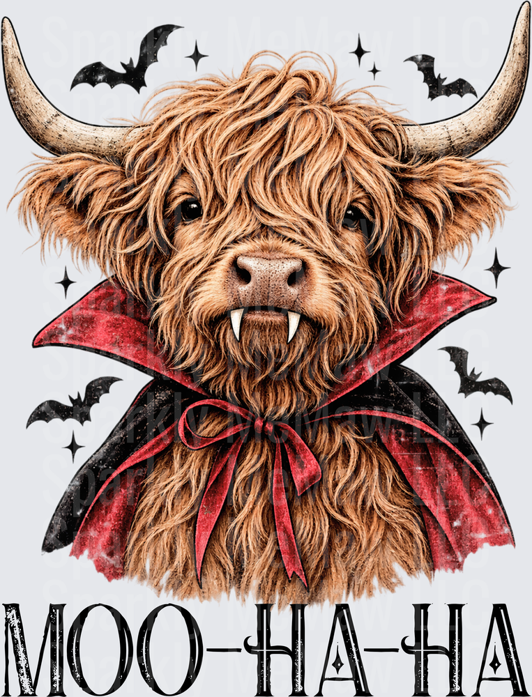 Highland Cow Vampire Moo-Ha-Ha is a UV DTF Decal