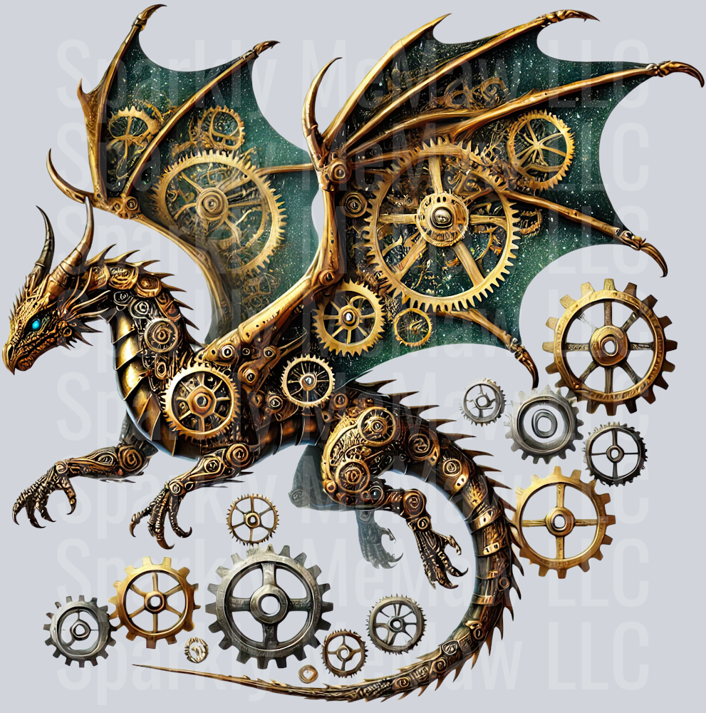 60 Steampunk Dragon UV DTF Clip Art Decal