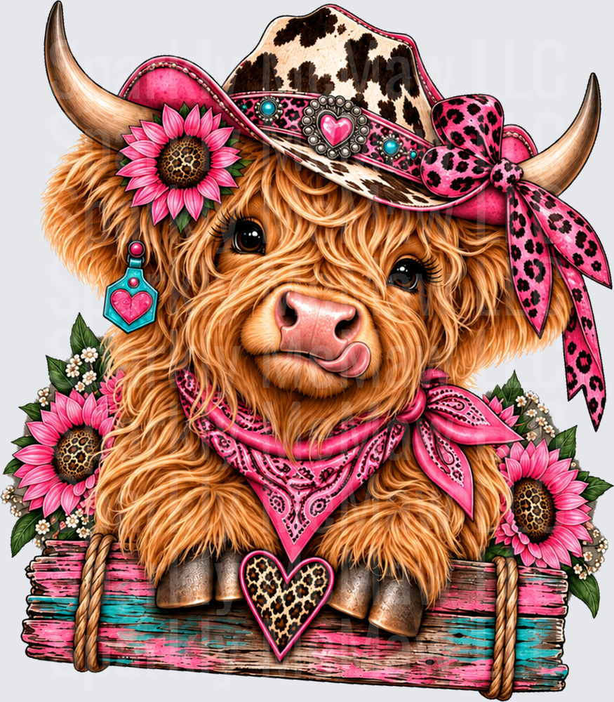 Cute Highland Cow Cowgirl UV DTF Decal