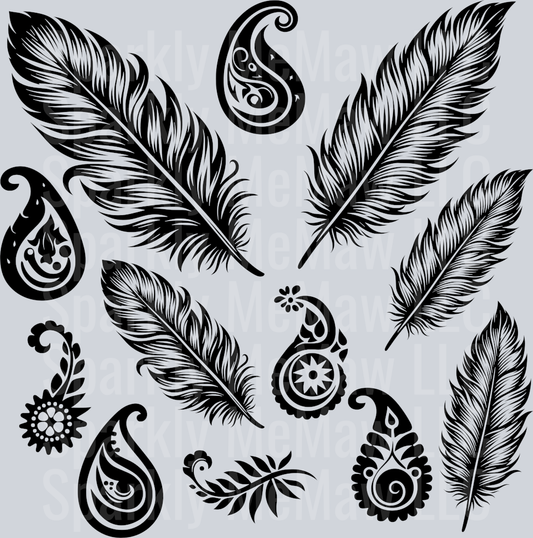 Feathers and Paisley  UV DTF 9x9