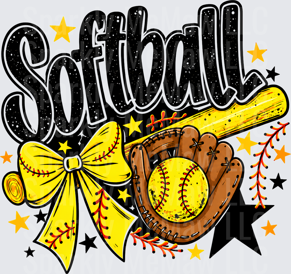 Softball Glove Bow Stars UV DTF Decal