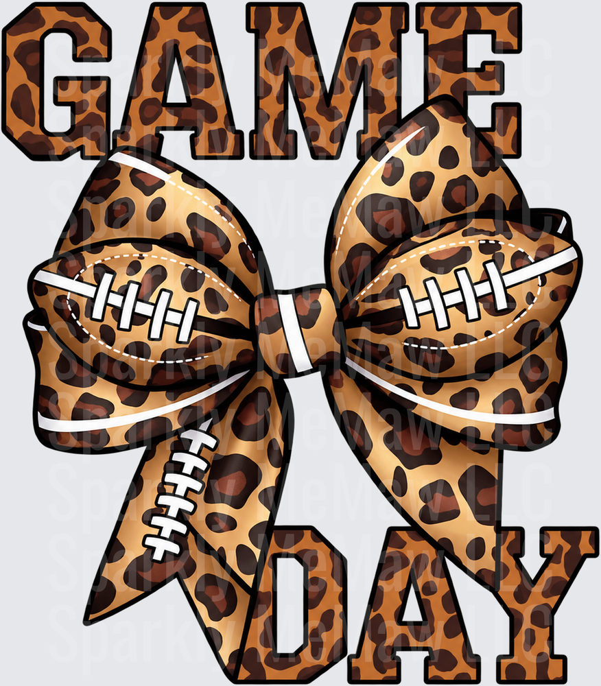 Game Day Leopard Football Bow DTF Transfer for Fabrics