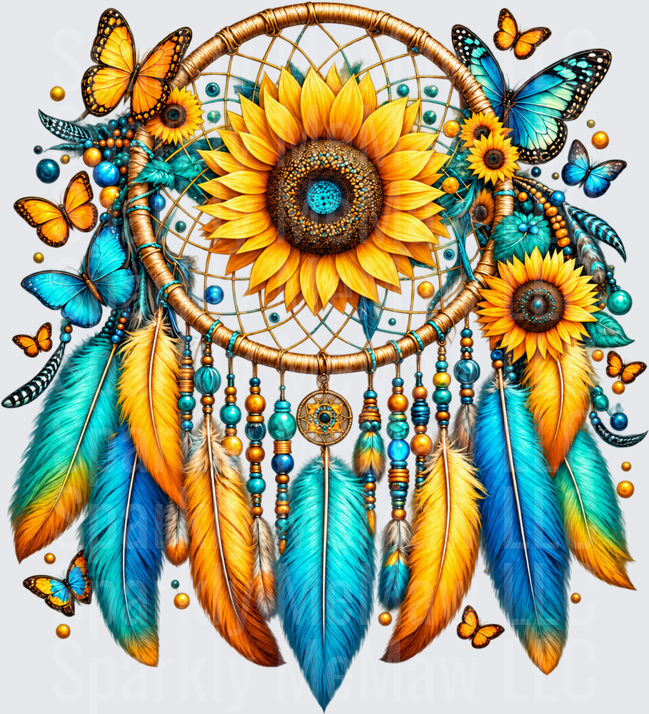 Sunflower Dream Catcher Boho UV DTF Decal