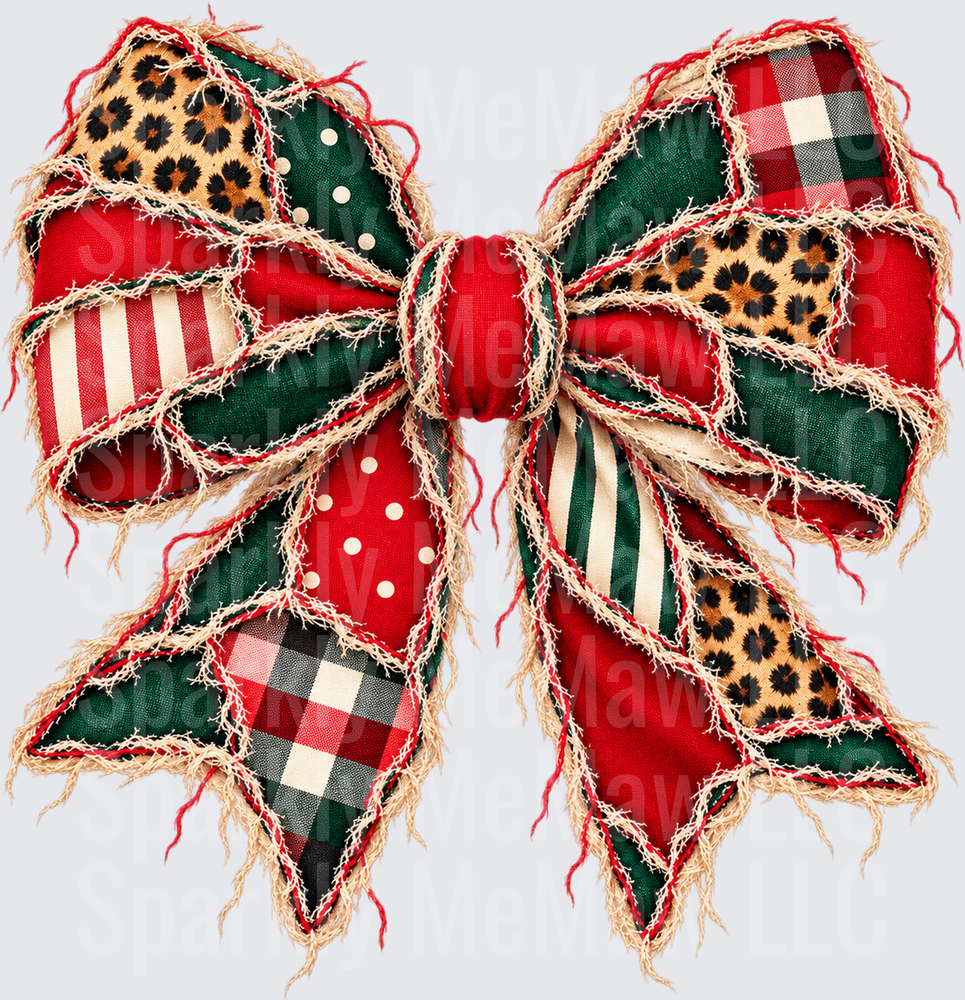 Patchwork Christmas Bow DTF Transfer for Fabrics