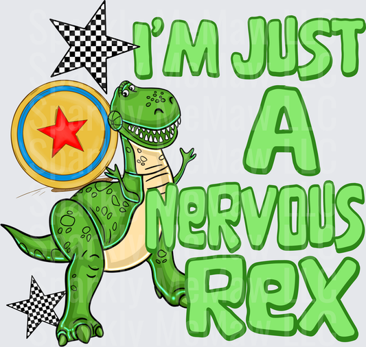 Toy Story Rex I'm Just A Nervous Rex Pixar Ball Checkered Stars DTF Transfer (fabrics)