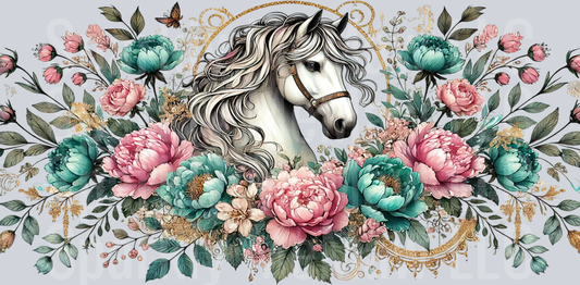 Horse and Flowers 5 UV DTF 16 oz Wrap