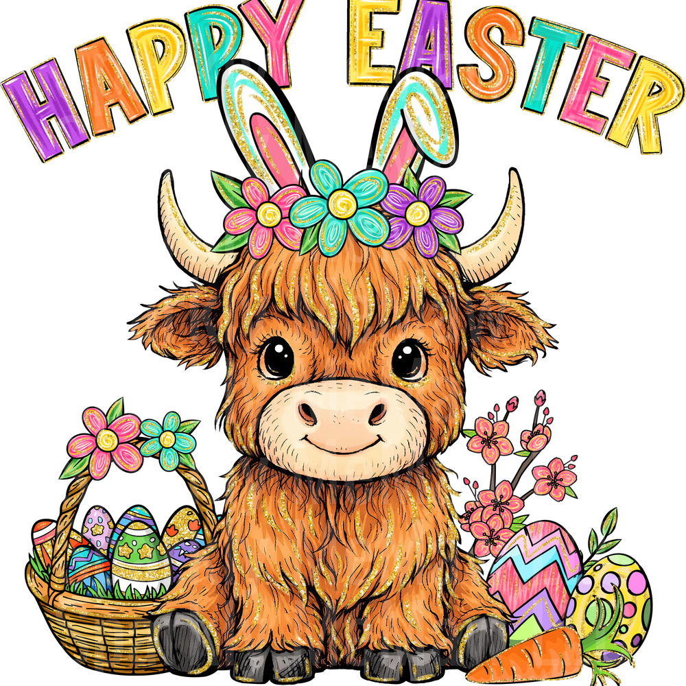 Happy Easter Highland Cow UV DTF DECAL