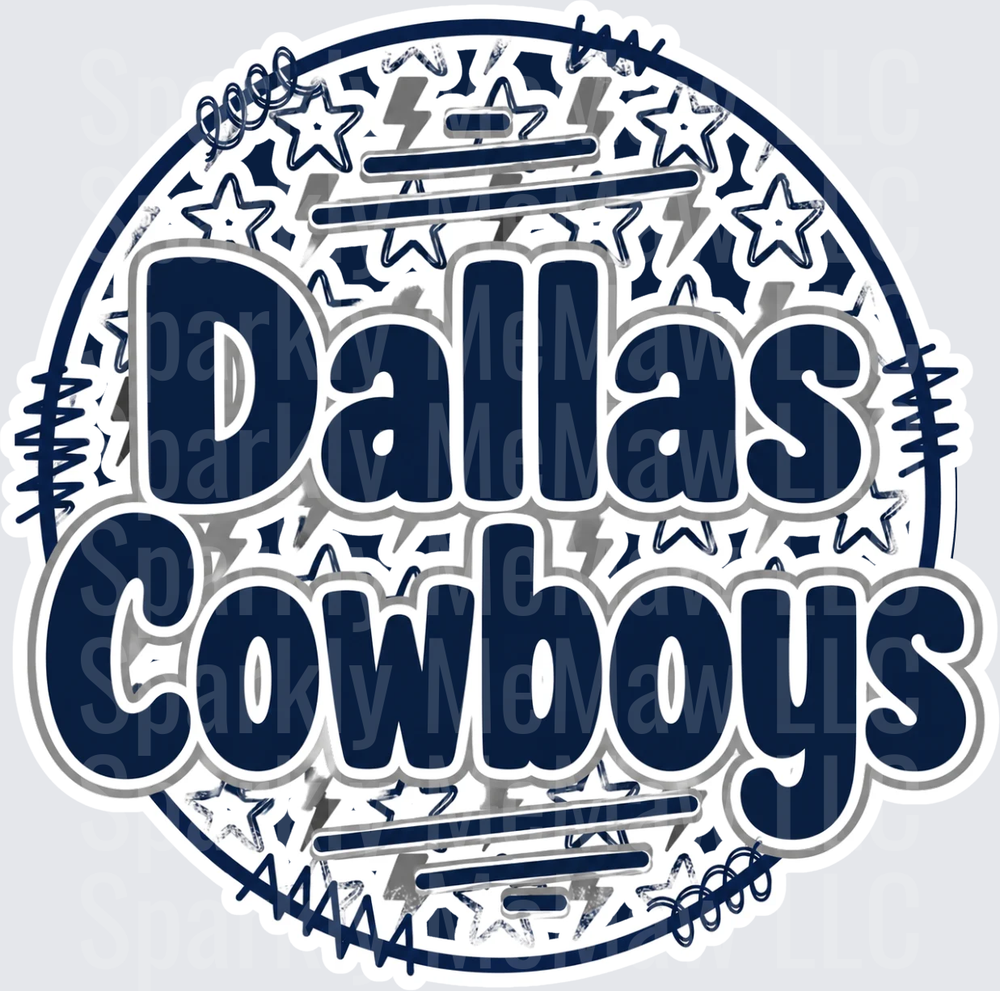 Dallas Cowboys NFL Team Logo with Stars and Barbed Wire Circle Design DTF Transfer for Fabric