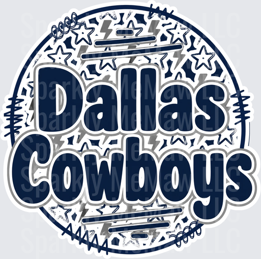 Dallas Cowboys NFL Team Logo with Stars and Barbed Wire Circle Design DTF Transfer for Fabric