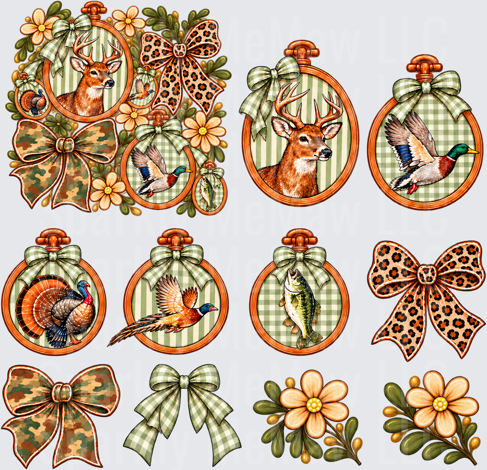 Hunting Wildlife Embroidery Hoop Collection is a 10 inch cut and stick UV Decal Sheet