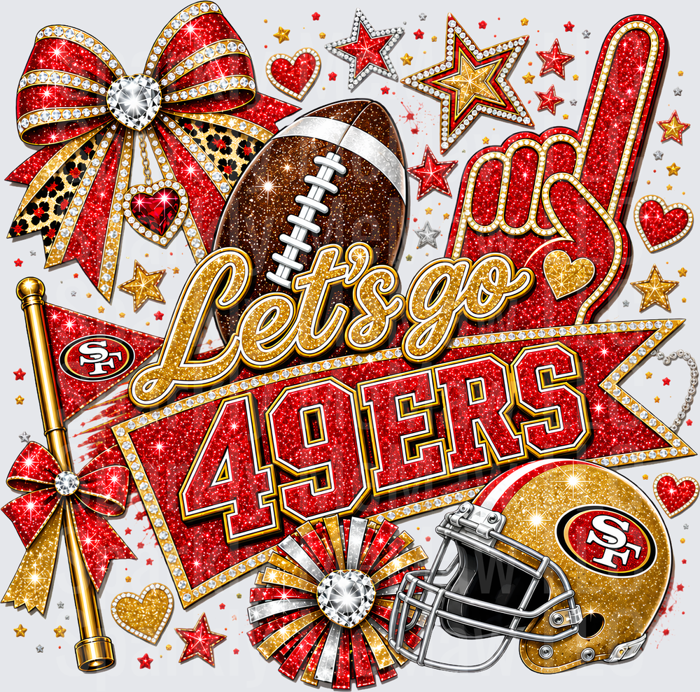 Let's Go 49ers Glitter Cheer UV DTF Decal