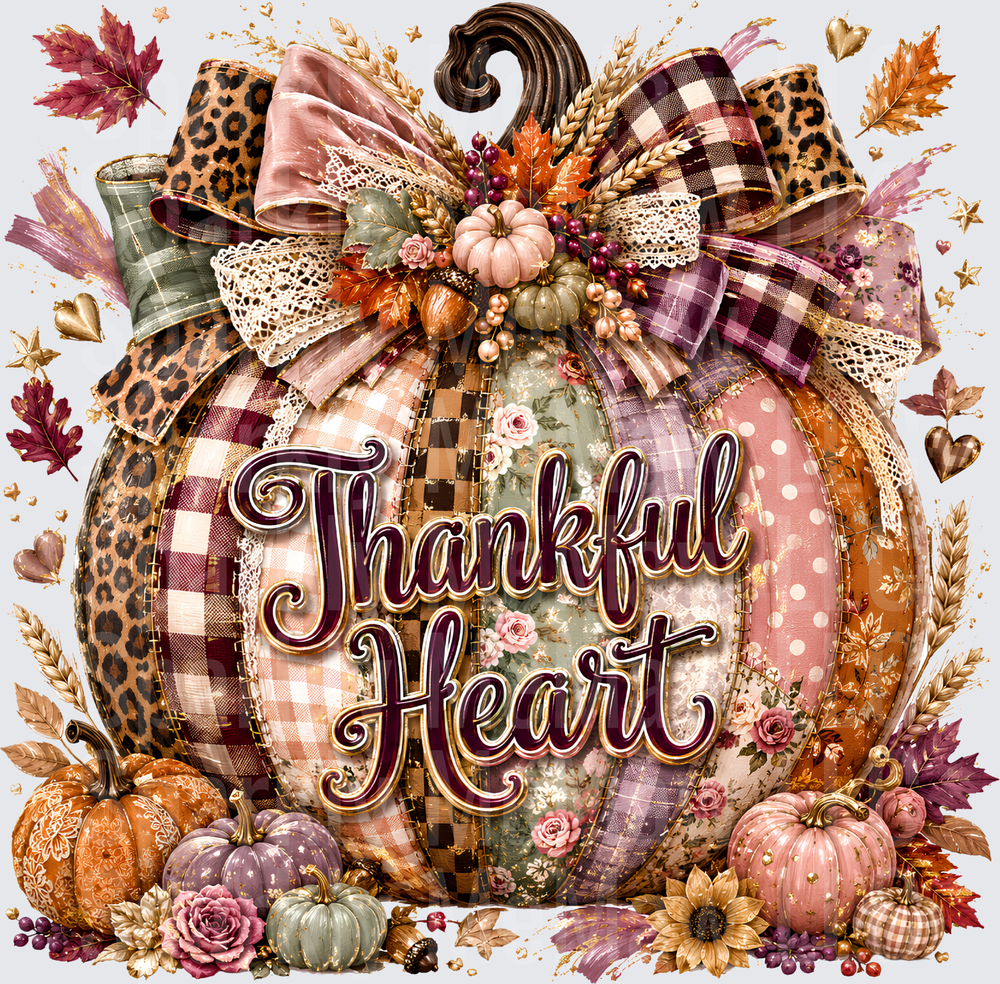 Thankful Heart Patchwork Pumpkin DTF Transfer for fabrics