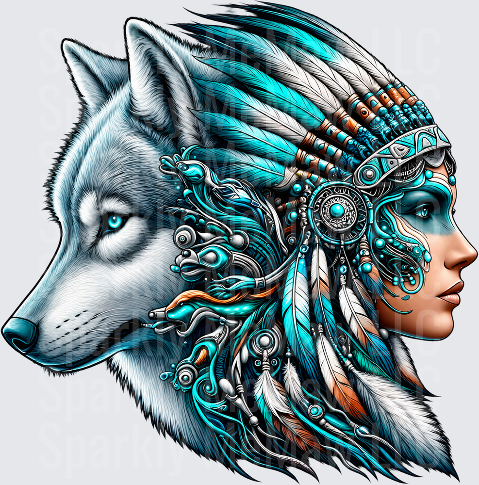 Native Wolf Spirit Woman UV DTF Decal