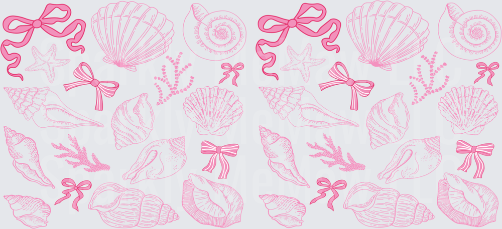 Pink Seashells Starfish Coral and Bows Ocean Pattern UV DTF 16 oz Wrap